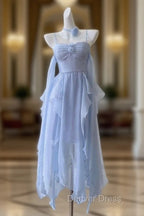 Elegant Spaghetti Straps Blue Chiffon Homecoming Dress Birthday Dresses