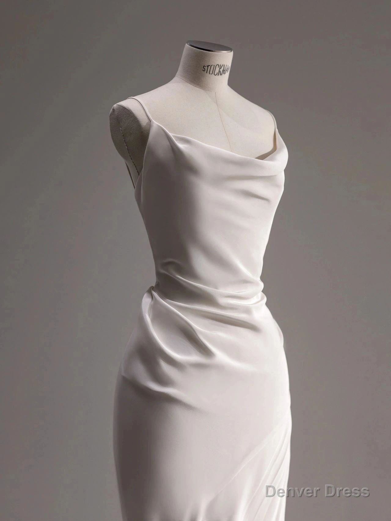 Elegant Spaghetti Straps Sheath Simple Silk Satin Wedding Dresses Floor Length Secondary image