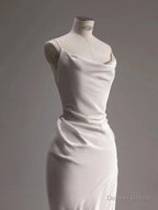 Elegant Spaghetti Straps Sheath Simple Silk Satin Wedding Dresses Floor Length