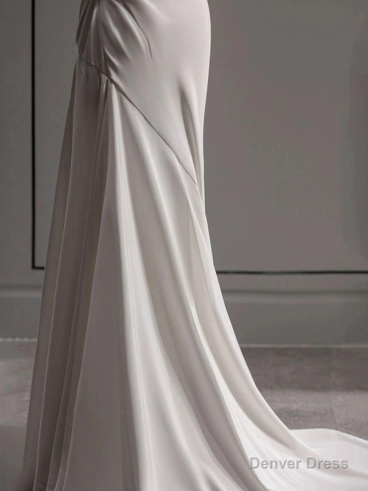 Elegant Spaghetti Straps Sheath Simple Silk Satin Wedding Dresses Floor Length