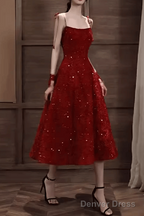 Elegant Spaghetti Straps Vintage Lace Red Dress Women Birthday Outfits