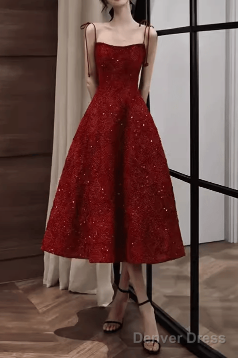 Elegant Spaghetti Straps Vintage Lace Red Dress Women Birthday Outfits