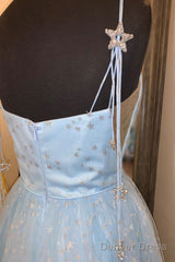 Elegant Spahetti Straps A-Line Light Sky Blue Dress With Appliques