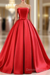 Elegant Strapless Ball Gown Red Prom Dresses With Bow
