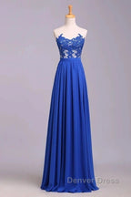 Elegant Strapless Chiffon Evening Lace Appliques Long Prom Dresses Royal Blue