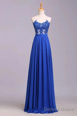 Elegant Strapless Chiffon Evening Lace Appliques Long Prom Dress Royal Blue