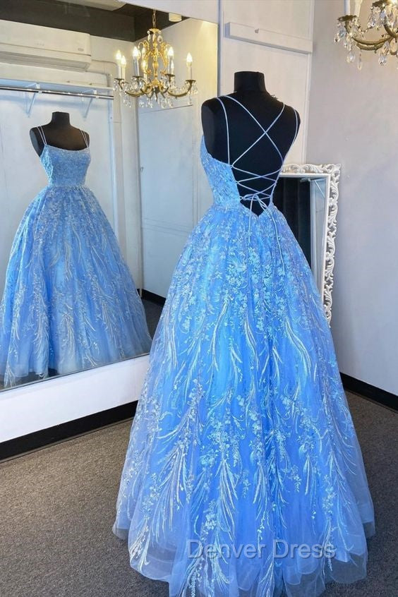 Elegant Straps Blue Appliqued Prom Dress Prom Dress Main image