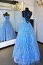 Elegant Straps Blue Appliqued Prom Dress Prom Dress