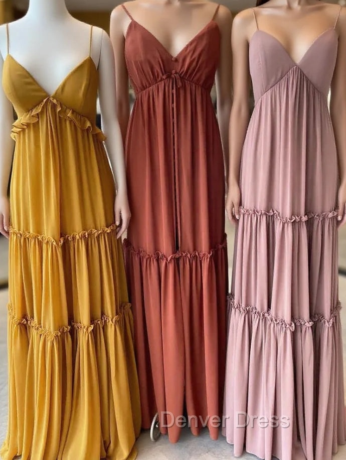 Elegant Straps High Waist Long Bridesmaid Dresses With Ruffles Main image