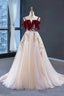 Elegant Straps Tulle with Velvet Red Long Prom Dress,Maxi Dresses