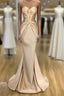 Elegant Sweetheart Champagne Prom Dresses Mermaid Long With Crystals