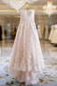 Elegant Sweetheart High Low Blush Wedding Dresses With White Lace