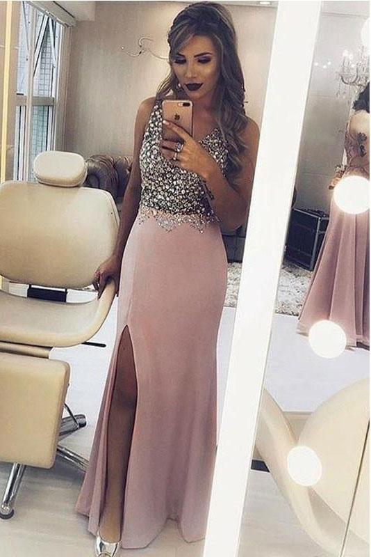 Sparkly Beaded Split Side Mermaid Sexy Prom Dress