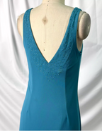 Elegant Teal Blue V-Neck Ruffled Beaded Chiffon Long Prom Dresses Evening Dresses