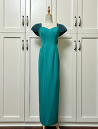 Elegant Teal Bow Fitted Satin Long Prom Dresses Evening Dresses