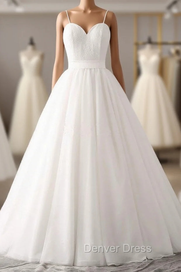Elegant Thin Shoulder Straps Sweet Floor Mopping White Satin And Floor Length Wedding Dresses Main image