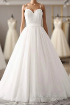 Elegant Thin Shoulder Straps Sweet Floor Mopping White Satin And Floor Length Wedding Dresses