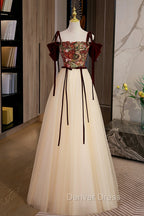 Elegant Tulle Embroidery Long Prom Dress, Cute Off the Shoulder Prom Dresses