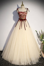 Elegant Tulle Embroidery Long Prom Dress, Off the Shoulder Prom Dresses