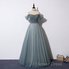 Elegant Tulle Long A Line Prom Dresses, Evening Dresses