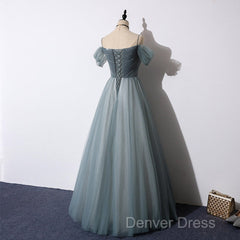 Elegant Tulle Long A Line Prom Dresses, Evening Dresses