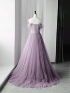 Elegant Tulle Long Prom Dress with Flowers, A Line Tulle Prom Dress