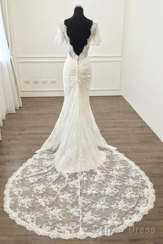 Elegant V Neck 1 4 Sleeves Sheath Column Bridal Wedding Dresses With Lace Secondary image