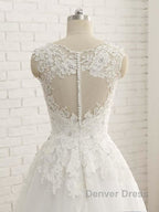 Elegant V Neck Lace Ball Gowns Wedding Dresses