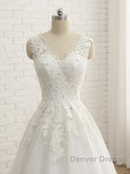 Elegant V Neck Lace Ball Gowns Wedding Dresses