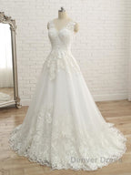 Elegant V Neck Lace Ball Gowns Wedding Dresses