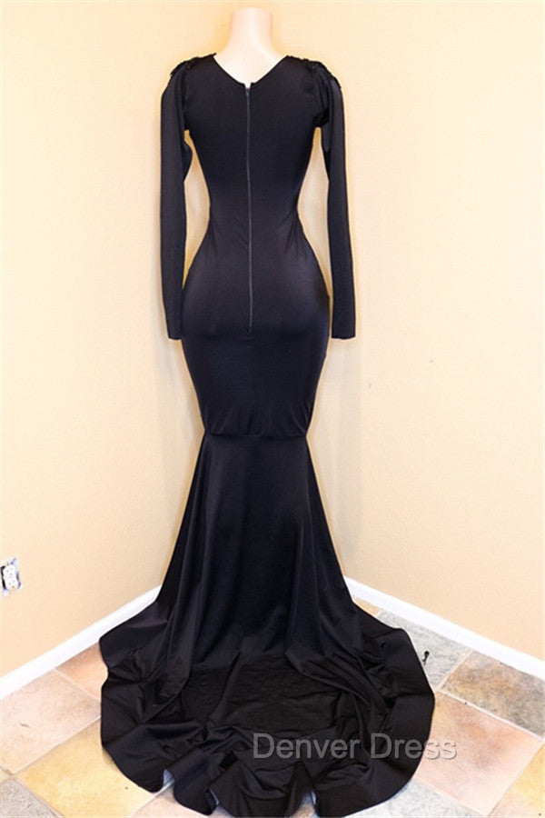 Elegant V Neck Long Sleevess Appliques Sequins Mermaid Zipper Prom Dresses Secondary image