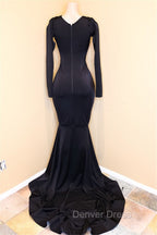 Elegant V Neck Long Sleevess Appliques Sequins Mermaid Zipper Prom Dresses