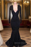 Elegant V Neck Long Sleevess Appliques Sequins Mermaid Zipper Prom Dresses