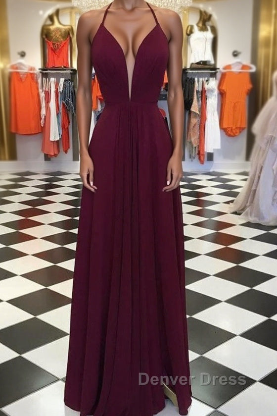 Elegant V Neck Open Back Burgundy Prom Dress, Open Back Burgundy Prom Dress, Long Burgundy Prom Dresses Main image
