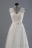Elegant V-Neck Sweep Train White Open Back Lace Wedding Dress