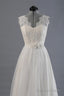 Elegant V Neck Sweep Train White Open Back Lace Wedding Dresses