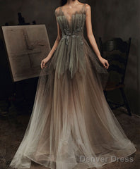 Elegant V Neck Tulle Sequin Long Prom Dress Tulle Formal Dress