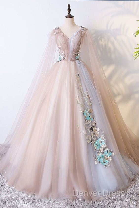 Elegant V-Neckline Champagne Tulle V-Neckline Prom Dresses, Party Dresses Secondary image