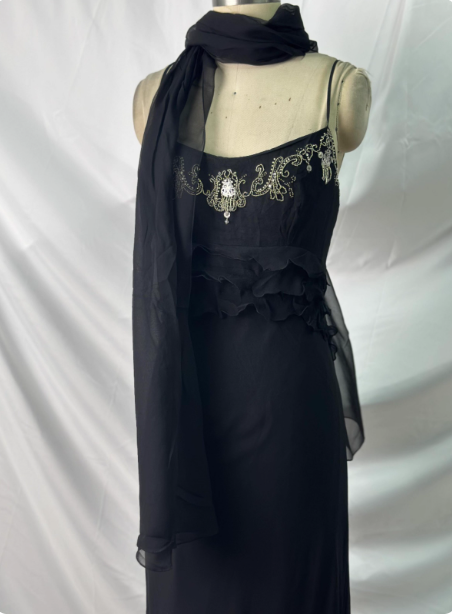 Elegant Vintage Black Mermaid Thin Strap Embroidered Chiffon Long Prom Dresses Evening Dresses Secondary image