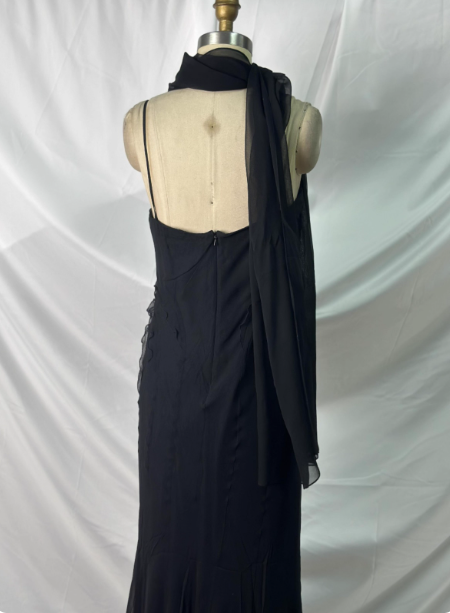 Elegant Vintage Black Mermaid Thin Strap Embroidered Chiffon Long Prom Dresses Evening Dresses