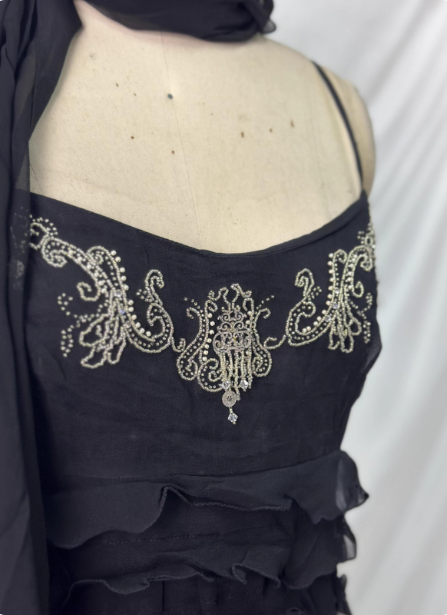 Elegant Vintage Black Mermaid Thin Strap Embroidered Chiffon Long Prom Dresses Evening Dresses
