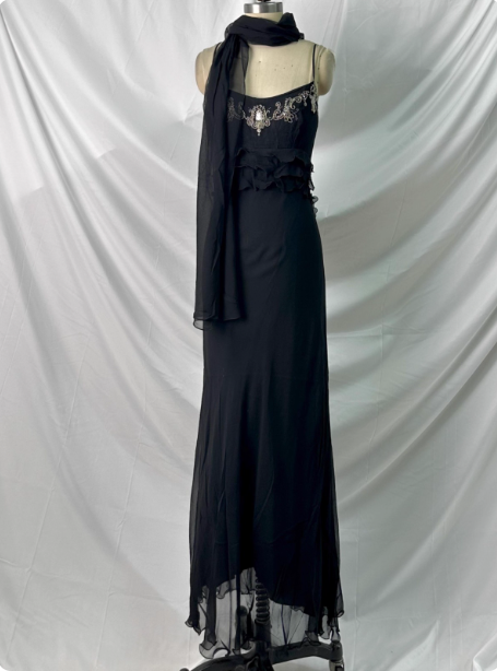 Elegant Vintage Black Mermaid Thin Strap Embroidered Chiffon Long Prom Dresses Evening Dresses