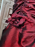 Elegant Vintage Burgundy Strapless Ruched Satin Long Prom Dresses Evening Dresses