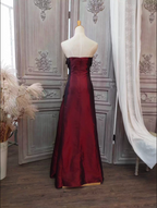 Elegant Vintage Burgundy Strapless Ruched Satin Long Prom Dresses Evening Dresses