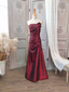 Elegant Vintage Burgundy Strapless Ruched Satin Long Prom Dresses Evening Dresses