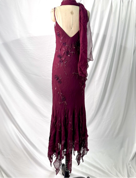 Elegant Vintage Burgundy Beaded Embroidery Thin Strap Mermaid Chiffon Long Prom Dresses Evening Dresses