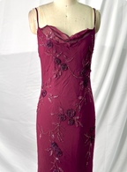 Elegant Vintage Burgundy Beaded Embroidery Thin Strap Mermaid Chiffon Long Prom Dresses Evening Dresses