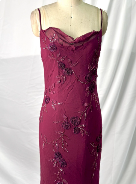 Elegant Vintage Burgundy Beaded Embroidery Thin Strap Mermaid Chiffon Long Prom Dresses Evening Dresses