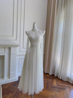 Elegant White A-Line Halter Neck Ribbon Chiffon Long Prom Dresses Evening Dresses Bridesmaid Dresses