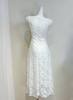 Elegant White A-Line Round Neck Lace Pattern Prom Dresses Evening Dresses Bridesmaid Dresses